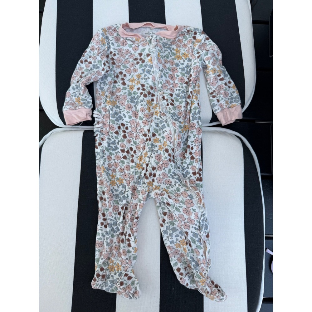 Milkberry Baby Girls Floral Ruffle Back Bamboo Footie Pajamas 0-3M Pink Blue